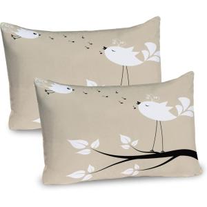 Ambesonne Birds Pillow Sham Set of 2, 2 Birds on a Branch Singing Love Songs Friend Valentine Couple Hope Living, Quality Microfiber Bedding Item for All Seasons, 30″ x 20″, Cream Black White(Cream Black White)