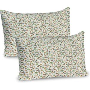 Ambesonne Birds Pillow Sham Set of 2, 2 Birds on a Branch Singing Love Songs Friend Valentine Couple Hope Living, Quality Microfiber Bedding Item for All Seasons, 30″ x 20″, Cream Black White(Fern Green Apricot White)