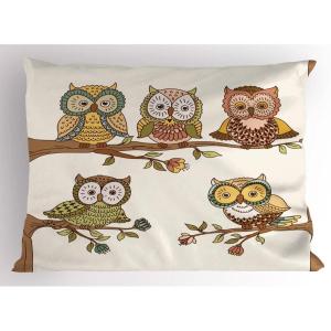 Ambesonne Birds Pillow Sham Set of 2, 2 Birds on a Branch Singing Love Songs Friend Valentine Couple Hope Living, Quality Microfiber Bedding Item for All Seasons, 30″ x 20″, Cream Black White(Umber and Ivory)