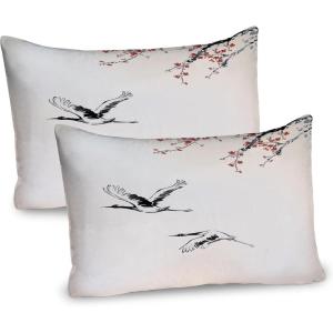 Ambesonne Birds Pillow Sham Set of 2, 2 Birds on a Branch Singing Love Songs Friend Valentine Couple Hope Living, Quality Microfiber Bedding Item for All Seasons, 30″ x 20″, Cream Black White(Red Grey Ecru)