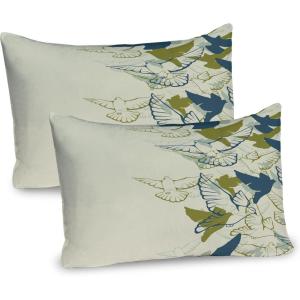 Ambesonne Birds Pillow Sham Set of 2, 2 Birds on a Branch Singing Love Songs Friend Valentine Couple Hope Living, Quality Microfiber Bedding Item for All Seasons, 30″ x 20″, Cream Black White(Green Teal Cream)