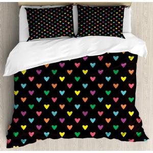 Ambesonne Cactus Print Duvet Cover Sets, Outline Drawing of Hearts and Pots Drawn by Hand Valentine’s Day Theme, Bedding Set with 2 Duvet Covers & 4 Pillowcases, 2 Pack Queen Size, Magenta and White(Dark Grey and Multicolor)
