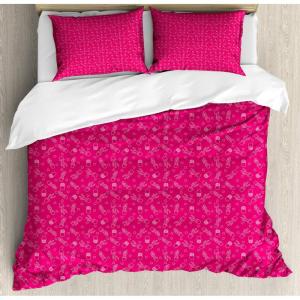 Ambesonne Cactus Print Duvet Cover Sets, Outline Drawing of Hearts and Pots Drawn by Hand Valentine’s Day Theme, Bedding Set with 2 Duvet Covers & 4 Pillowcases, 2 Pack Queen Size, Magenta and White(Magenta and White)