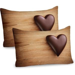 Ambesonne Chocolate Pillow Sham Set of 2, Chocolate Heart on The Wooden Board Background for Valentines Day, Quality Microfiber Bedding Item for All Seasons, 30″ x 20″, Sand Brown Dark Brown(Sand Brown Dark Brown)