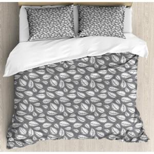 Ambesonne Damask Grey Duvet Cover Set, Simple Pattern with Curls and Dots in Neutral Design Print, Decorative 3 Piece Bedding Set with 2 Pillow Shams, Queen Size, Pale Grey and White(Grey and White)