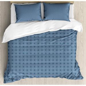 Ambesonne Damask Grey Duvet Cover Set, Simple Pattern with Curls and Dots in Neutral Design Print, Decorative 3 Piece Bedding Set with 2 Pillow Shams, Queen Size, Pale Grey and White(Blue Grey)