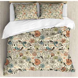 Ambesonne Damask Grey Duvet Cover Set, Simple Pattern with Curls and Dots in Neutral Design Print, Decorative 3 Piece Bedding Set with 2 Pillow Shams, Queen Size, Pale Grey and White(Eggshell and Multicolor)
