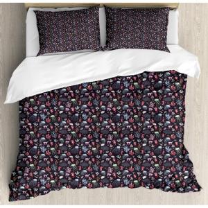 Ambesonne Damask Grey Duvet Cover Set, Simple Pattern with Curls and Dots in Neutral Design Print, Decorative 3 Piece Bedding Set with 2 Pillow Shams, Queen Size, Pale Grey and White(Coral Multicolor)