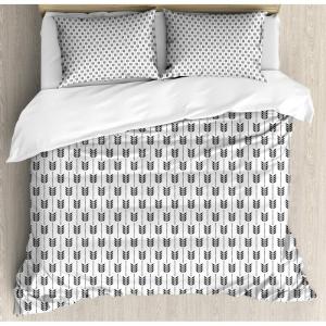 Ambesonne Damask Grey Duvet Cover Set, Simple Pattern with Curls and Dots in Neutral Design Print, Decorative 3 Piece Bedding Set with 2 Pillow Shams, Queen Size, Pale Grey and White(Dark Grey White)