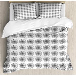 Ambesonne Damask Grey Duvet Cover Set, Simple Pattern with Curls and Dots in Neutral Design Print, Decorative 3 Piece Bedding Set with 2 Pillow Shams, Queen Size, Pale Grey and White(White Grey)