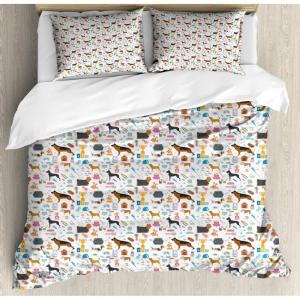 Ambesonne Damask Grey Duvet Cover Set, Simple Pattern with Curls and Dots in Neutral Design Print, Decorative 3 Piece Bedding Set with 2 Pillow Shams, Queen Size, Pale Grey and White(Brown Multicolor)