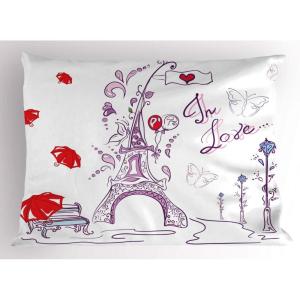 Ambesonne Eiffel Tower Pillow Sham Set of 2, Autumn Romantic Paris Historical Valentine’s Day Umbrellas Doodle, Quality Microfiber Bedding Item for All Seasons, 26″ x 20″, Lilac Red Pale Blue(Lilac Red Pale Blue)
