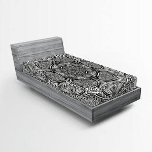 Ambesonne Ethnic Fitted Sheet, Mandala Inspired Art Hand Drawn Paisley Pattern Boho Native, Bed Cover with All-Round Elastic Deep Pocket for Comfort, Full Size, Black and White(Black and White)