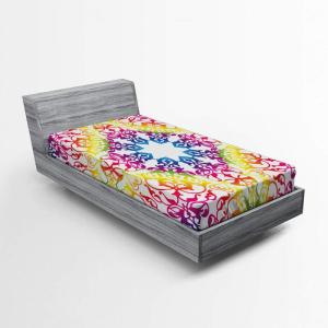 Ambesonne Ethnic Fitted Sheet, Mandala Inspired Art Hand Drawn Paisley Pattern Boho Native, Bed Cover with All-Round Elastic Deep Pocket for Comfort, Full Size, Black and White(Purple Blue)