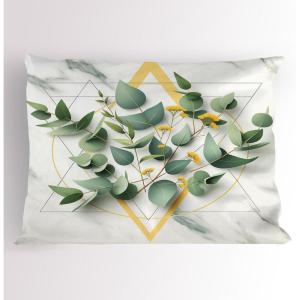 Ambesonne Eucalyptus Leaves Pillow Sham, Leafy Branches Summer Flowers on Neutral Marble Print Back, Decorative Standard Queen Size Printed Pillowcase, 30″ X 20″, Fern Green Pastel Yellow(Peacock Green Mustard)