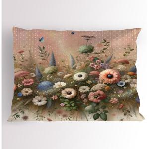 Ambesonne Eucalyptus Leaves Pillow Sham, Leafy Branches Summer Flowers on Neutral Marble Print Back, Decorative Standard Queen Size Printed Pillowcase, 30″ X 20″, Fern Green Pastel Yellow(Rose and Olive Green)