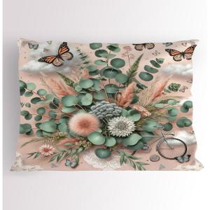 Ambesonne Eucalyptus Leaves Pillow Sham, Leafy Branches Summer Flowers on Neutral Marble Print Back, Decorative Standard Queen Size Printed Pillowcase, 30″ X 20″, Fern Green Pastel Yellow(Pale Rose Laurel Green)