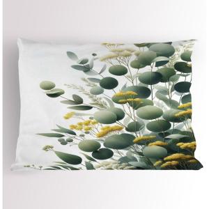 Ambesonne Eucalyptus Leaves Pillow Sham, Leafy Branches Summer Flowers on Neutral Marble Print Back, Decorative Standard Queen Size Printed Pillowcase, 30″ X 20″, Fern Green Pastel Yellow(Mustard and Peacock Green)