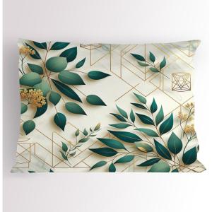 Ambesonne Eucalyptus Leaves Pillow Sham, Leafy Branches Summer Flowers on Neutral Marble Print Back, Decorative Standard Queen Size Printed Pillowcase, 30″ X 20″, Fern Green Pastel Yellow(Dark Teal Amber Ivory)