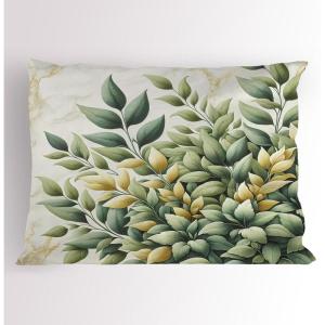 Ambesonne Eucalyptus Leaves Pillow Sham, Leafy Branches Summer Flowers on Neutral Marble Print Back, Decorative Standard Queen Size Printed Pillowcase, 30″ X 20″, Fern Green Pastel Yellow(Laurel Green Eggshell)
