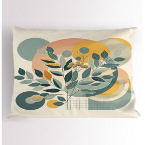 Ambesonne Eucalyptus Leaves Pillow Sham, Leafy Branches Summer Flowers on Neutral Marble Print Back, Decorative Standard Queen Size Printed Pillowcase, 30″ X 20″, Fern Green Pastel Yellow(Orange Dark Sea Green)