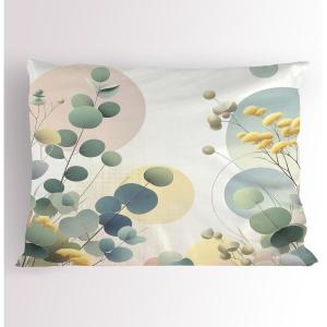 Ambesonne Eucalyptus Leaves Pillow Sham, Leafy Branches Summer Flowers on Neutral Marble Print Back, Decorative Standard Queen Size Printed Pillowcase, 30″ X 20″, Fern Green Pastel Yellow(Laurel Green Blue Cream)