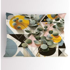 Ambesonne Eucalyptus Leaves Pillow Sham, Leafy Branches Summer Flowers on Neutral Marble Print Back, Decorative Standard Queen Size Printed Pillowcase, 30″ X 20″, Fern Green Pastel Yellow(Orange Blue Grey Peach)