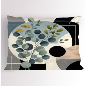 Ambesonne Eucalyptus Leaves Pillow Sham, Leafy Branches Summer Flowers on Neutral Marble Print Back, Decorative Standard Queen Size Printed Pillowcase, 30″ X 20″, Fern Green Pastel Yellow(Black Blue Grey and Green)