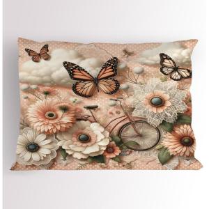 Ambesonne Eucalyptus Leaves Pillow Sham, Leafy Branches Summer Flowers on Neutral Marble Print Back, Decorative Standard Queen Size Printed Pillowcase, 30″ X 20″, Fern Green Pastel Yellow(Peach Peacock Green)