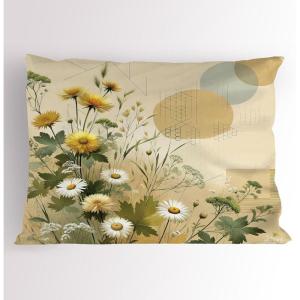 Ambesonne Eucalyptus Leaves Pillow Sham, Leafy Branches Summer Flowers on Neutral Marble Print Back, Decorative Standard Queen Size Printed Pillowcase, 30″ X 20″, Fern Green Pastel Yellow(Ivory Sage Green Mustard)