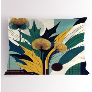Ambesonne Eucalyptus Leaves Pillow Sham, Leafy Branches Summer Flowers on Neutral Marble Print Back, Decorative Standard Queen Size Printed Pillowcase, 30″ X 20″, Fern Green Pastel Yellow(Teal Mustard Blue)
