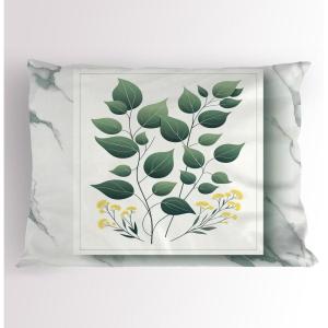 Ambesonne Eucalyptus Leaves Pillow Sham, Leafy Branches Summer Flowers on Neutral Marble Print Back, Decorative Standard Queen Size Printed Pillowcase, 30″ X 20″, Fern Green Pastel Yellow(Reseda Green Yellow Grey)