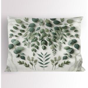 Ambesonne Eucalyptus Leaves Pillow Sham, Leafy Branches Summer Flowers on Neutral Marble Print Back, Decorative Standard Queen Size Printed Pillowcase, 30″ X 20″, Fern Green Pastel Yellow(Ivory and Laurel Green)