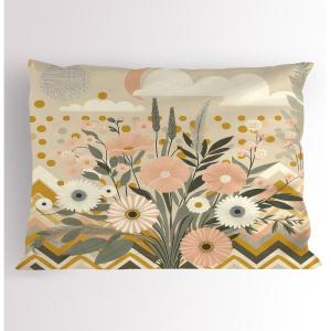 Ambesonne Eucalyptus Leaves Pillow Sham, Leafy Branches Summer Flowers on Neutral Marble Print Back, Decorative Standard Queen Size Printed Pillowcase, 30″ X 20″, Fern Green Pastel Yellow(Blush Eggshell Amber)