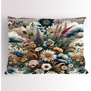 Ambesonne Eucalyptus Leaves Pillow Sham, Leafy Branches Summer Flowers on Neutral Marble Print Back, Decorative Standard Queen Size Printed Pillowcase, 30″ X 20″, Fern Green Pastel Yellow(Dark Tan Multicolor)