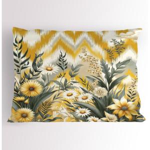 Ambesonne Eucalyptus Leaves Pillow Sham, Leafy Branches Summer Flowers on Neutral Marble Print Back, Decorative Standard Queen Size Printed Pillowcase, 30″ X 20″, Fern Green Pastel Yellow(Mustard and Laurel Green)