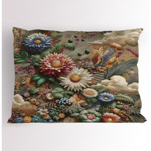 Ambesonne Eucalyptus Leaves Pillow Sham, Leafy Branches Summer Flowers on Neutral Marble Print Back, Decorative Standard Queen Size Printed Pillowcase, 30″ X 20″, Fern Green Pastel Yellow(Sepia Multicolor)