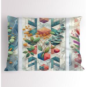Ambesonne Eucalyptus Leaves Pillow Sham, Leafy Branches Summer Flowers on Neutral Marble Print Back, Decorative Standard Queen Size Printed Pillowcase, 30″ X 20″, Fern Green Pastel Yellow(Teal Multicolor)
