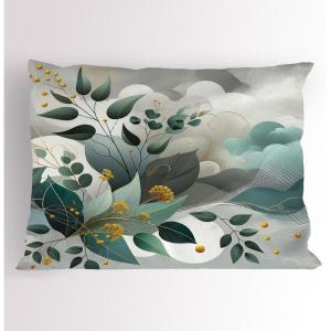 Ambesonne Eucalyptus Leaves Pillow Sham, Leafy Branches Summer Flowers on Neutral Marble Print Back, Decorative Standard Queen Size Printed Pillowcase, 30″ X 20″, Fern Green Pastel Yellow(Dark Sea Green Grey Teal)
