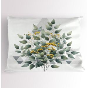 Ambesonne Eucalyptus Leaves Pillow Sham, Leafy Branches Summer Flowers on Neutral Marble Print Back, Decorative Standard Queen Size Printed Pillowcase, 30″ X 20″, Fern Green Pastel Yellow(Laurel Green White)
