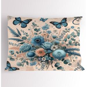 Ambesonne Eucalyptus Leaves Pillow Sham, Leafy Branches Summer Flowers on Neutral Marble Print Back, Decorative Standard Queen Size Printed Pillowcase, 30″ X 20″, Fern Green Pastel Yellow(Blush and Sea Blue)
