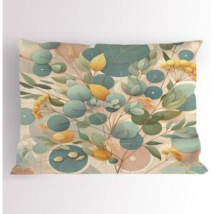 Ambesonne Eucalyptus Leaves Pillow Sham, Leafy Branches Summer Flowers on Neutral Marble Print Back, Decorative Standard Queen Size Printed Pillowcase, 30″ X 20″, Fern Green Pastel Yellow(Peach Green and Pale Orange)