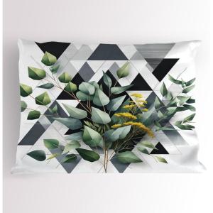 Ambesonne Eucalyptus Leaves Pillow Sham, Leafy Branches Summer Flowers on Neutral Marble Print Back, Decorative Standard Queen Size Printed Pillowcase, 30″ X 20″, Fern Green Pastel Yellow(Dark Blue Grey and Green)