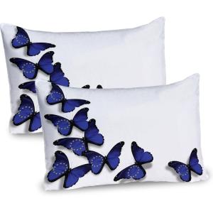 Ambesonne Fence Pillow Sham Set of 2, Cats in Love Watching Full Moon at Night Valentines Romantic Cartoon, Quality Microfiber Bedding Item for All Seasons, 26″ x 20″, Indigo Cobalt Blue White(Blue Dark Blue Yellow)