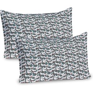 Ambesonne Fence Pillow Sham Set of 2, Cats in Love Watching Full Moon at Night Valentines Romantic Cartoon, Quality Microfiber Bedding Item for All Seasons, 26″ x 20″, Indigo Cobalt Blue White(Grey Grey Teal)