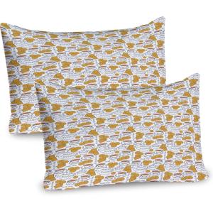 Ambesonne Fence Pillow Sham Set of 2, Cats in Love Watching Full Moon at Night Valentines Romantic Cartoon, Quality Microfiber Bedding Item for All Seasons, 26″ x 20″, Indigo Cobalt Blue White(Coffee White)