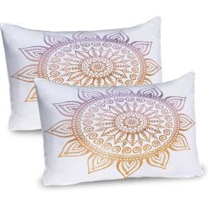 Ambesonne Fence Pillow Sham Set of 2, Cats in Love Watching Full Moon at Night Valentines Romantic Cartoon, Quality Microfiber Bedding Item for All Seasons, 26″ x 20″, Indigo Cobalt Blue White(Pale Orange Amber)