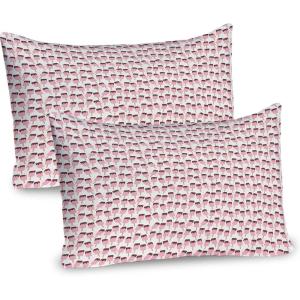 Ambesonne Fence Pillow Sham Set of 2, Cats in Love Watching Full Moon at Night Valentines Romantic Cartoon, Quality Microfiber Bedding Item for All Seasons, 26″ x 20″, Indigo Cobalt Blue White(Pale Pink Tan)