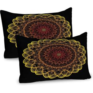 Ambesonne Fence Pillow Sham Set of 2, Cats in Love Watching Full Moon at Night Valentines Romantic Cartoon, Quality Microfiber Bedding Item for All Seasons, 26″ x 20″, Indigo Cobalt Blue White(Yellow Burnt Orange)