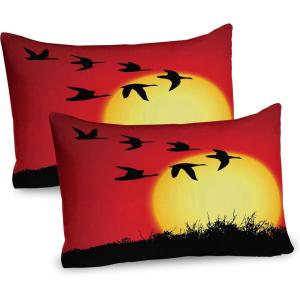 Ambesonne Fence Pillow Sham Set of 2, Cats in Love Watching Full Moon at Night Valentines Romantic Cartoon, Quality Microfiber Bedding Item for All Seasons, 26″ x 20″, Indigo Cobalt Blue White(Scarlet Mustard)